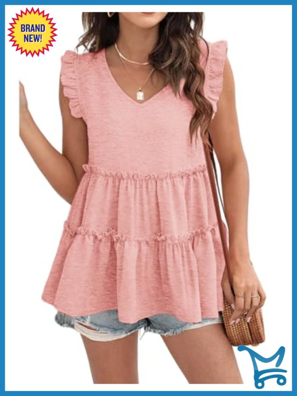 Women's Babydoll Peplum Tank Top V-Neck Ruffle Sleeve Loose Fit Summer